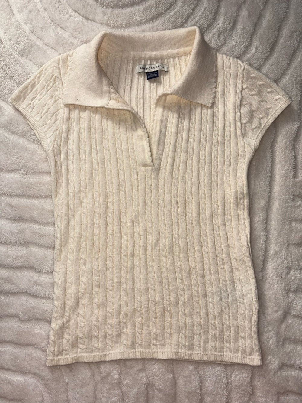 American Eagle Outfitters Cream Cable-Knit Collared Top